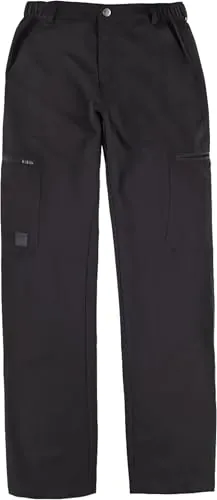 WORKTEAM Pantalón Elástico Slim Fit, Ideal para Trabajo, Tiempo Libre, de Verano, Muy Fino (145 g/m2), Multibolsillos con Cremalleras, Cintura Ajustable y Tejido Resistente. Unisex Negro XL