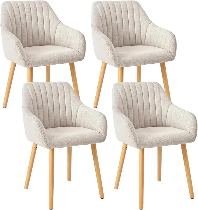 Juego de 4 sillas de Comedor Beige con reposabrazos de Lino, sillas de Comedor, Silla de salón, Silla de Cocina