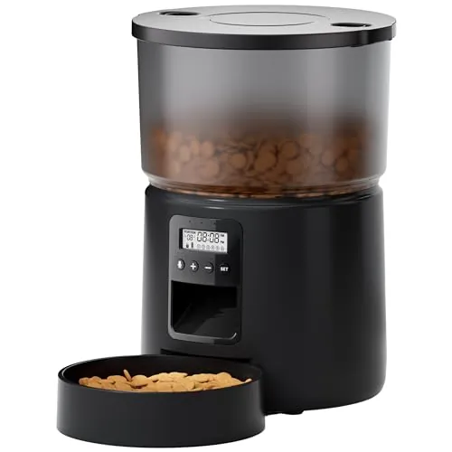 Comedero Gato Automatico - Dispensador Comida con Temporizador Programable - 1-6 Comidas al DíA - Comedero con Presione la Tapa y FuncióN de GrabacióN de 10s - 3L