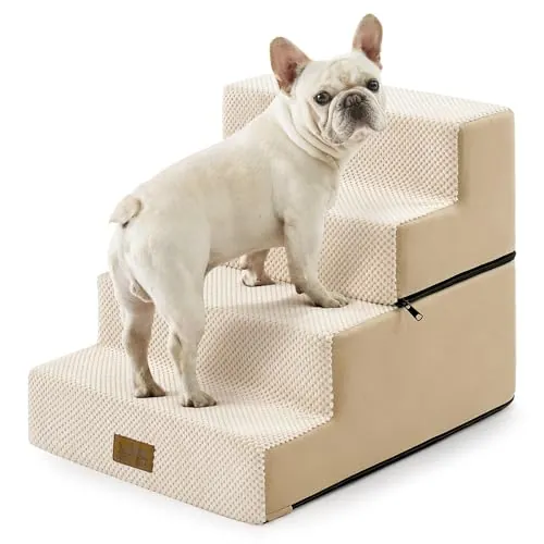 COZY KISS Escalones para mascotas 2 en 1 para sofá, cama, 45 cm de alto, antideslizantes, escalones para perros y gatos viejos, con tabla de apoyo, beige