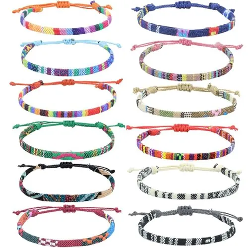 RXKFIGX 12 PCS Pulseras Surfista Ajustables Amistad Pulseras de Tejidas Pulseras de Playa Hechas a Mano Bohemias Trenzadas Coloridas Tobilleras Pulsera de la Amistad para Niñas y Niños