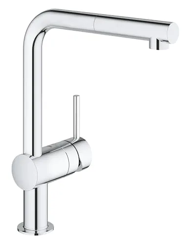 GROHE Minta QuickFix, Grifo de cocina (caño alto extraíble, forma en L y giro de 360º, menor consumo de agua, sistema de instalación rápida), cromo, 32168000