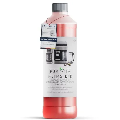 PURIVITA® Descalcificador Universal Cafetera y Hervidor, 500 ml | Descalcificador para cafeteras, máquinas de café, espresso y monodosis, con indicador de color, dilución 1:4