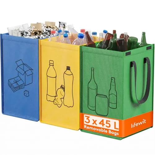 Lifewit Cubo de Basura Reciclaje, 3 Bolsas Reciclaje Basura Colores
