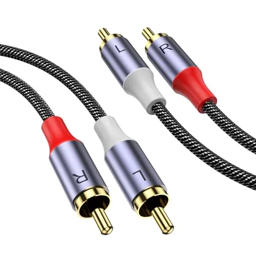 Cable RCA Estéreo Macho a Macho, Audio Auxiliar de 1 m, Nailon Trenzado Chapado en Oro de 24 Quilates para Cine en Casa, HDTV, Subwoofer y Estéreo de Coche