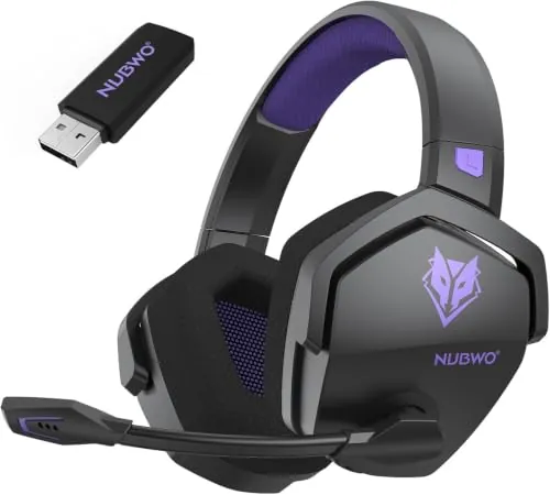 NUBWO G06 Cascos Gaming Inalámbricos con Drivers de 50 mm para PC/Ps5/Ps4/NS/Mobile,Auriculares Gaming Inalámbricos con 2.4 GHz+Bluetooth 5.3 Modo Dual,7.1 Sonido Envolvente,Duración 100Hr+ - Púrpura