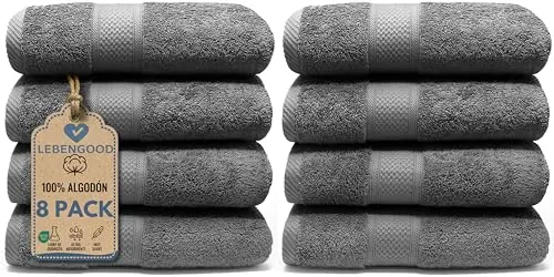 LEBENGOOD Toallas Lavabo 50x90 Pack 8 Baño Mano Cara Algodón Hotel Gym | rizo 500 g/m², suaves y muy absorbentes, certificado Oeko Tex, doble costura, para invitados, spa y peluquería