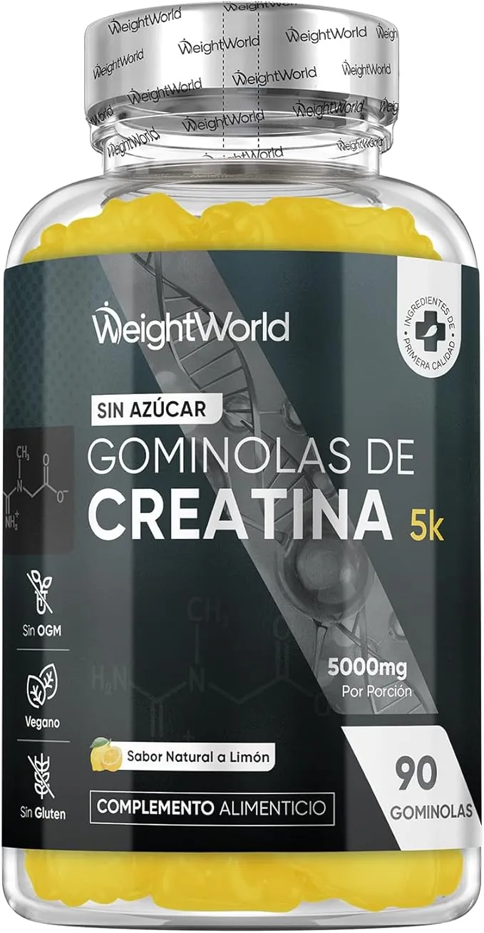 Gominolas de Creatina Monohidratada 5000mg - Gomitas Pre Entreno Sabor Limón de Creatina Monohidrato Sin Azúcar ni Gluten - Suplemento para el Gym, Sin OGM