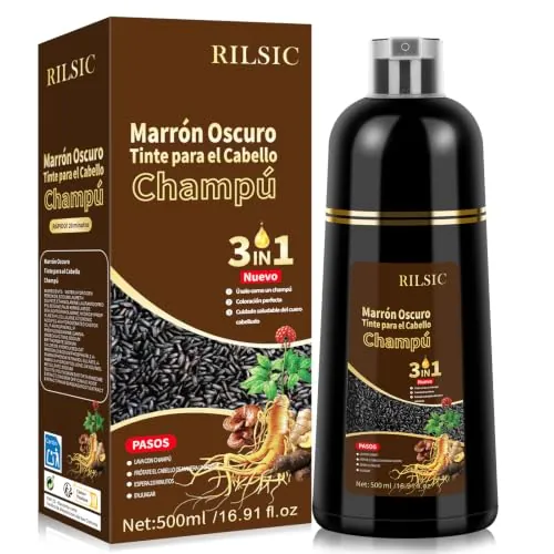 Champú Tinte Cubre Canas, Castaño Oscuro Hair Dye Shampoo 3 en 1, Mujer