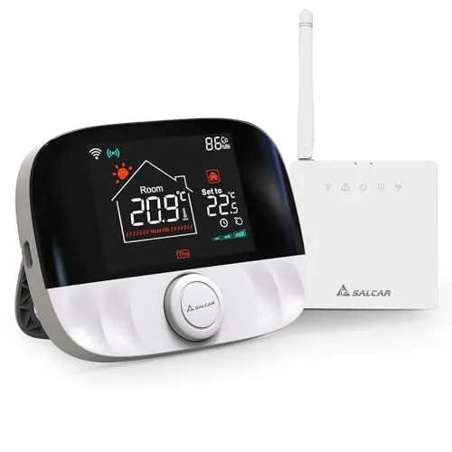 SALCAR Termostato WiFi Inteligente para Caldera de Gas, termostato de Ambiente T9W RF Termostato de radiador con Receptor Tuya Programable Termostato de Pared Compatible con Amazon Alexa y Google
