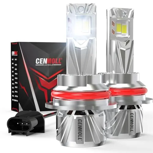 Cenmoll Bombilla HB5 9007 Led, 140W 36000LM 700% de brillo ángulo de haz ajustable de 360 grados, 6000K blanco frío Lampara 9007 Led 12V 24V controlador Canbus integrado Plug & Play, 1 par