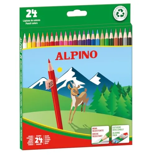 Alpino Lápices de Colores 24 Unidades | Lápices de Colores para Niños | Dibuja y Colorea con Colores Vivos y Brillantes | Material Escolar | Estuche Lápices de Colores