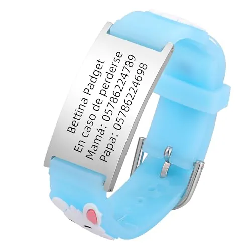 FLHEART Pulsera Alerta Personalizada para Niños - Pulseras Ajustables Dibujos Animados Alerta SOS，Silicona Pulseras Con Info de Alerta de ID Médica Regalo para Niños Antiperdida