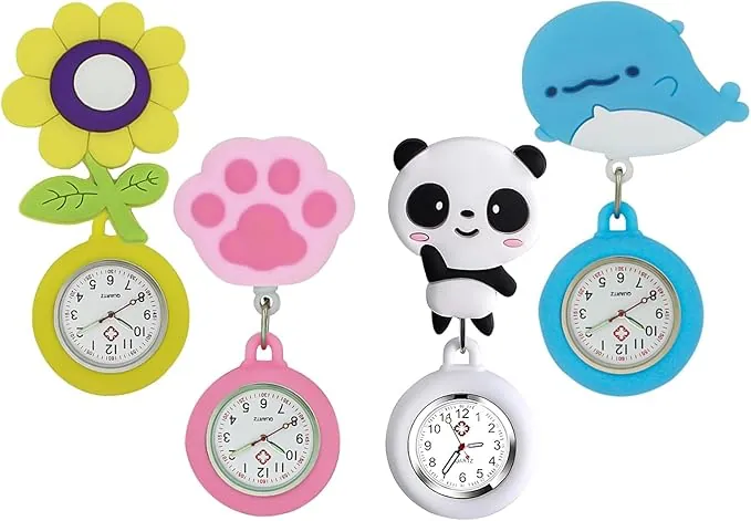 Nizirioo Reloj de Bolsillo Retráctil para Enfermeras - 4 Unidades, Manecillas Con Silicona Luminosa, para Niñas, Casual