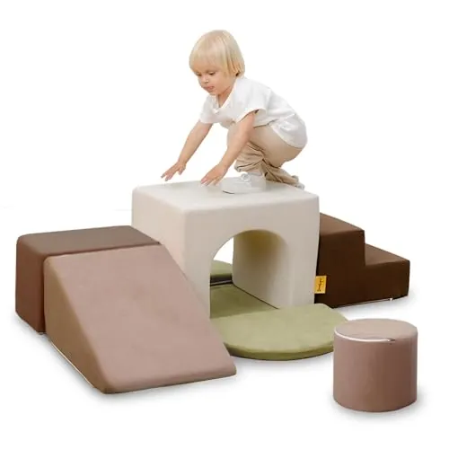BanaSuper Bloques Espuma Educativos para Niños | Juego Motricidad con Base Antideslizante | Certificado EN71 | Juego de 7 Bloques Psicomotricidad para Niños | Diseño Modular y Lavable (Gris)