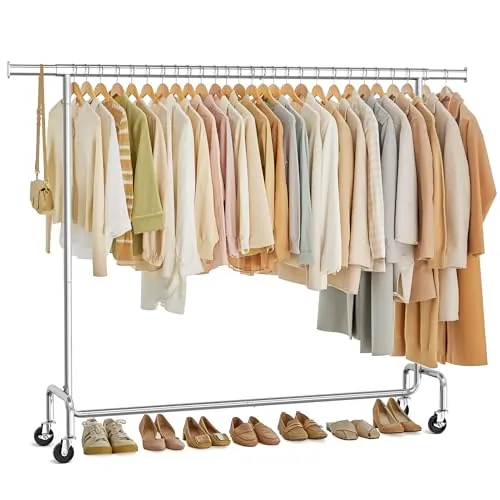 SONGMICS Burro Ropa con Ruedas, Perchero Burro Extensible con Carga Pesada, Capacidad de Carga de 110 kg, 45 x (160-200) x 162,9 cm, Fácil de Montar, Portátil, Plata HSR176E01