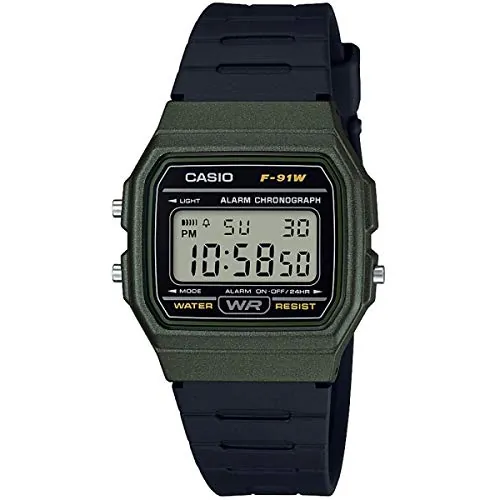 Casio Reloj Cuarzo Unisex 38.00mm con dial Digital LCD y Correa de Rubber Strap Negro F-91WM-3AEF