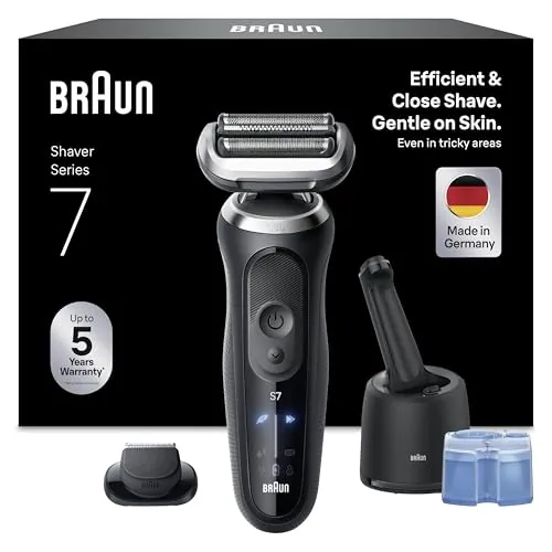 Braun Series 7 Afeitadora Eléctrica Hombre, 72-N7200CCE, Oro - Máquina de Afeitar Barba en Seco Y en Mojado, Recargable, 60 Min de Uso, 3 Modos de Afeitado, Centro de Limpieza, Estuche de Viaje