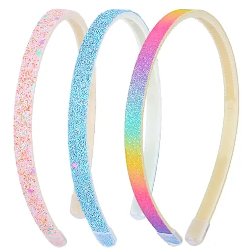 WLLHYF 3 Diademas Con Purpurina - Antideslizantes de Plástico Con Dientes, Coloridas de Confeti Arcoíris Brillante - Accesorios Para el Cabello Para Niñas Pequeñas (Estrellas +