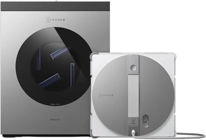 ECOVACS WINBOT W3 OMNI Robot Limpiacristales con Estación Multifunción, Autolavado de Mopa, Limpieza Inteligente de Bordes, Atomizador Triple, Control vía App, Protección de 12 Fases