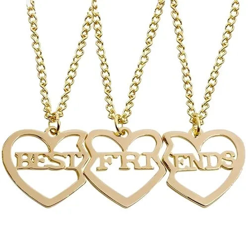 QEQSHQO 3 Piezas Best Friends Forever BFF Plata corazón Clave Colgante Collar Conjunto Amistad Accesorios Cadenas BFF