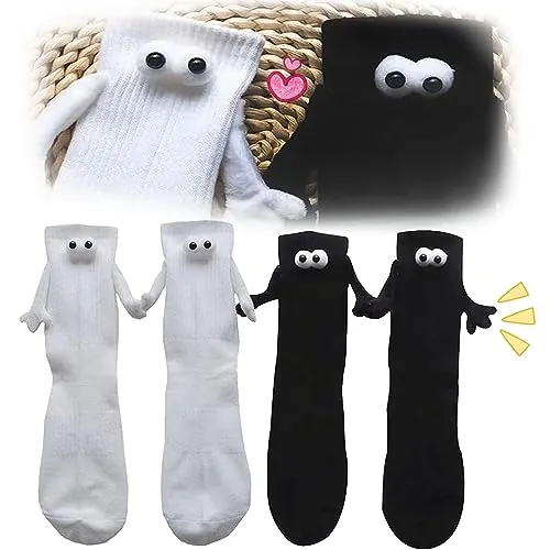 ADLUH 2 Pares Calcetines para Parejas con Las Manos, Calcetines Magnéticos para Sujetar Las Manos, Divertidos Calcetines Magnéticos con Succión en 3D para Muñecas, Calcetines de Tubo Medio