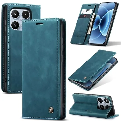 Azororo Funda para Xiaomi 17 5G PU Cuero, Tapa Libro Estuche Flip Case, Tarjetas/Billetera, Soporte Plegable y Cierre Magnético Carcasa para Xiaomi 17 -Azul Verde