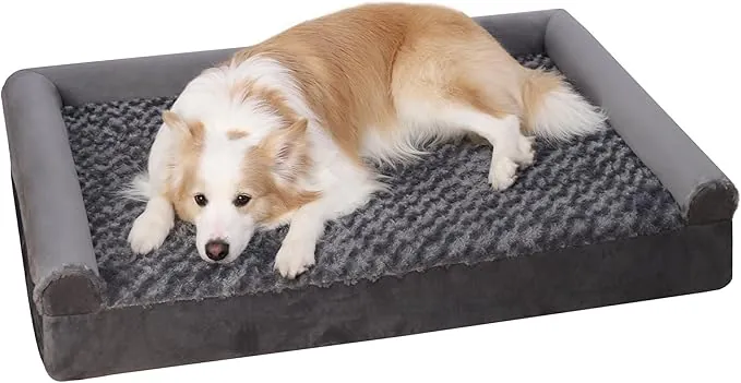 KSIIA Cama Perro Grande, Cama Ortopédica para Perros (105x70x18cm) Desenfundable y Lavable, Sofá para Perros, Gris XL