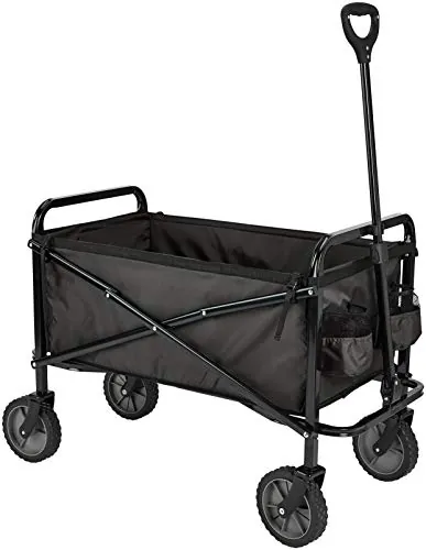Amazon Basics Carreta plegable para jardín y aire libre con bolsa de cubierta, negro