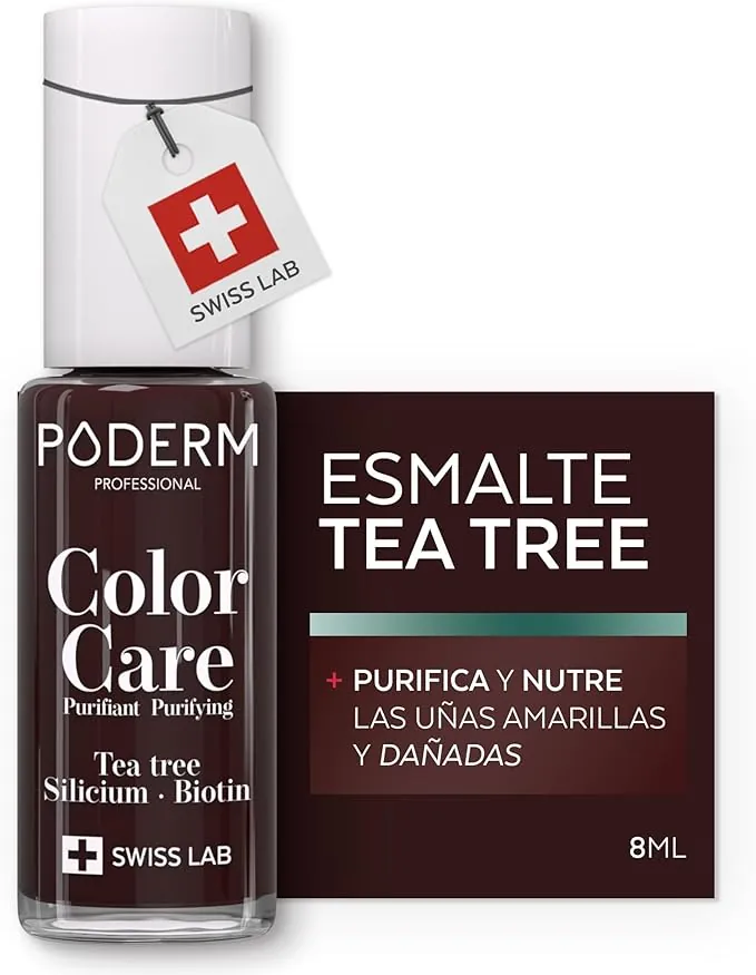 PODERM - ESMALTE DE UÑAS TEA TREE PARA HONGOS DE UÑAS - COLOR ROJO NEGRO - TRATAR LAS UÑAS AMARILLAS/DAÑADAS - Previene y trata HONGOS - CUIDADO 2 IN 1 - FÓRMULA ÚNICA - SWISS MADE