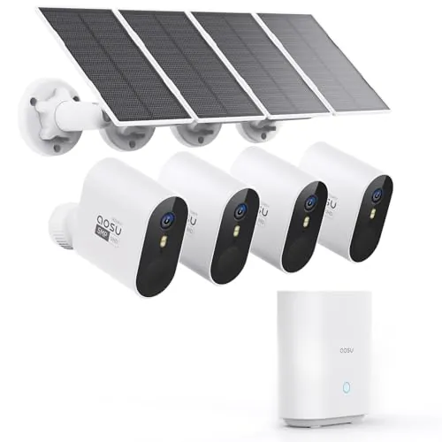 aosu 3K Kit Vigilancia Exterior Solar con Batería, 32G Local Detección, PIR | Sin Abono Requerido, 166° Gran Angular, 365 Días Autonomía, PIR Detección Personas + Foco 2 Vías IP66