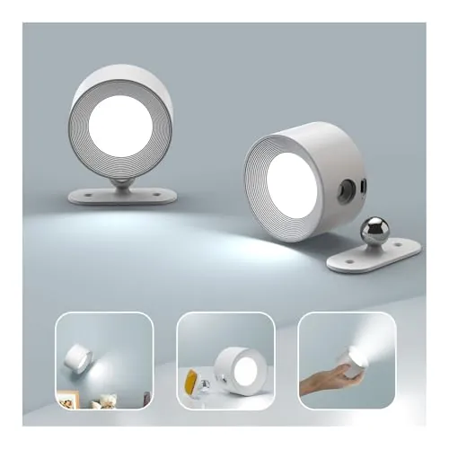 Feallive Lámpara de pared LED, Apliques Interior 2 Pcs puerto de carga USB, Control táctil 3 niveles de brillo temperatura de 3 colores Focos de pared libremente giratorio luces (Blanco)