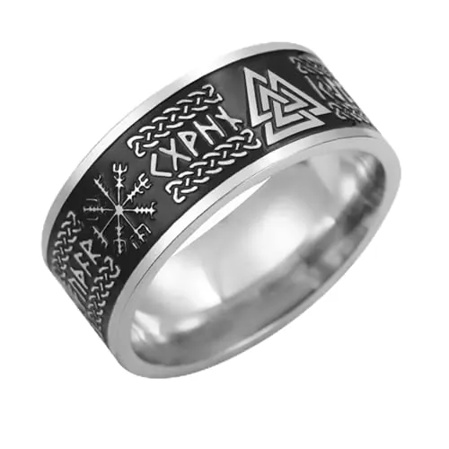 VASSAGO Anillos Vikingos para Hombres Mujeres Runas Nórdicas Mjolnir Vegvisir Brújula Triskele Valknut Helm of Awe Nudo Celta Triquetra Amuleto Anillo Joyería Tamaño 7-12