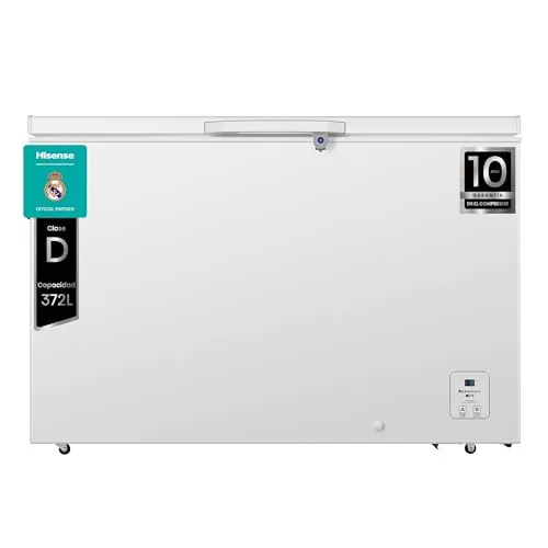 Hisense FT484D4AWLYD - Arcón Congelador, Class D, 372 L, Alto 85.8 cm x Ancho 124.3 cm, Color Blanco, Congelamiento Rápido