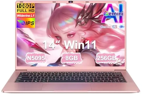 Ordenador Portátil 14 Pulgadas Celeron N5095 Upto 2,9 GHz Portatiles 8GB RAM 256GB SSD TF 1TB LPDDR4 Win11 5G WiFi 1920*1080 FHD mini HDMl Laptop Película Protectora Español - Oro Cuerpo Metálico-85