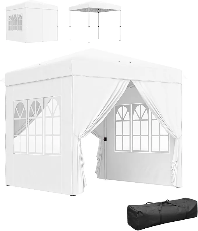 Outsunny Carpa Plegable Pop-up Gazebo 2,5x2,5 m Cenador Plegable con 4 Paredes Laterales Anti-UV y Bolsa de Transporte para Camping Fiestas Blanco