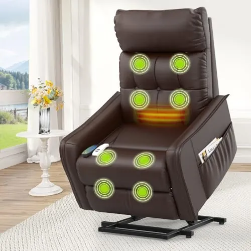 Srfzluxy Sillón reclinable Elevador para Personas Mayores, sillón reclinable eléctrico con función de Masaje y Calor, reposapiés Extensible, sillón reclinable con 2 mandos a Distancia