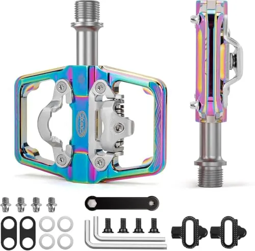Pedales para Bicicleta de montaña compatibles con calas Shimano SPD - Pedales de Doble Cara Plataforma y automáticos, Pedales de Plataforma de 9/16” y automáticos para Carretera, MTB (Multicolor)