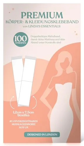 Cinta Doble Cara Ropa y Piel Invisible (100 Cintas) Adhesivo Natural Extrafuerte y Resistente al Sudor - Hipoalergénica - Sin Daños en Piel y Ropa Sin Residuos Body Tape y Boob Tape