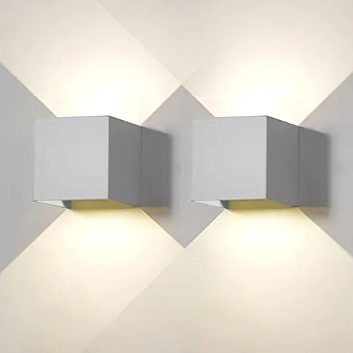 2 Piezas Aplique de Pared exterior LED Lámparas de Pared Interior moderno, Gris 6W 4000K blanco natural, IP65 impermeable cuadrada de aluminio Ángulo de luz ajustable de diseño y fácil de instalar