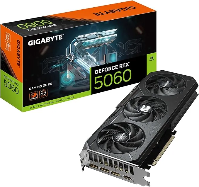 GIGABYTE GeForce RTX 5060 Gaming OC 8G Tarjeta Gráfica - 8GB GDDR7, 128bit, PCI-E 5.0, 2595 MHz Frecuencia del núcleo, 3 x DisplayPort, 1 x HDMI, GV-N5060GAMING OC-8GD