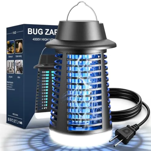 Lámpara Antimosquitos, Tecnología de Descarga Eléctrica 4250V Antimosquitos y Protección IPX4, equipada con Luz UV 20W e Iluminación LED para una Acción Repelente Mosquitos en Interior y Exterior