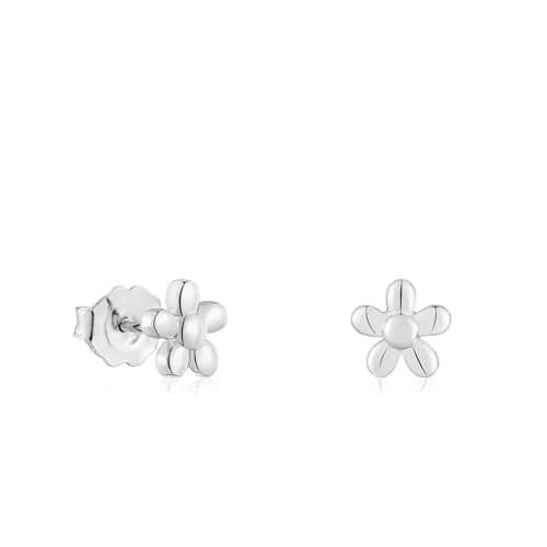 TOUS Pendientes para Mujer de Plata de Primera Ley y Motivo Flor, Colección Motivos