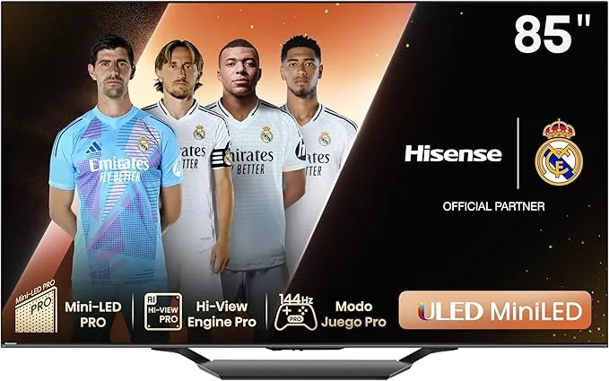 Hisense 85U7NQ - Mini-LED TV, 85 Pulgadas, con Quantum Dot Colour, Modo Juego de 144Hz VRR 240 fps, Full Array Local Dimming, Procesador Hi-View Engine,Dolby Vision IQ & Dolby Atmos (Nuevo 2024)
