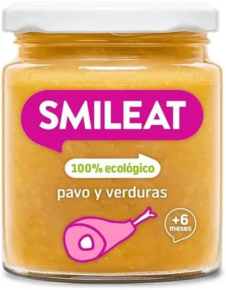 Smileat - Tarrito infantil de Pavo y Verduras - para Peques +6 Meses - Sin Azúcar ni Sal Añadido - Materia Prima de Calidad. Textura Suave y Fácil de Comer - 230g