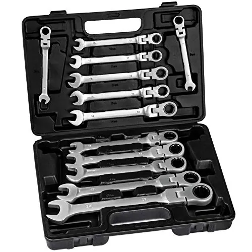 TecTake Llaves inglesas set con maletin 12 pcs trinquete flexible herramienta kit