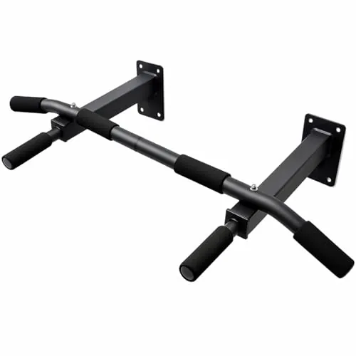 T-LoVendo Barra de Dominadas para Pared. Crossfit. Pull-up bar. Con Tornillos incluidos. Soporta hasta 140kg. Gimnasio en Casa. Ejercicios para biceps, espalda, dorsales, hombros. Negra. Calidad.