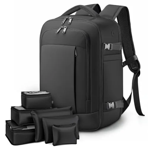 Lekespring Mochila de Viaje para Cabina de Avión 40x20x25 (20L), con Compartimento Húmedo y 6 Bolsas Organizadoras - Negocios y Escuela - Negro