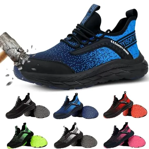 DYISOFY Zapatos Seguridad Hombre Mujer Ligeros Zapatillas Trabajo, Azul, 39