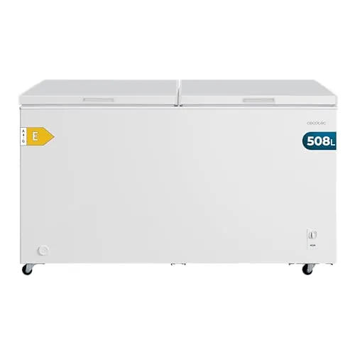 Cecotec Congelador Horizontal 508L Doble Puerta Bolero CoolMarket Chest Duo 508M White E. UltraContact D-Cool, Ruedas EasyMove, Dual Function, Puerta ZeroG (80º-30º), Dual Function, Doble Cesta
